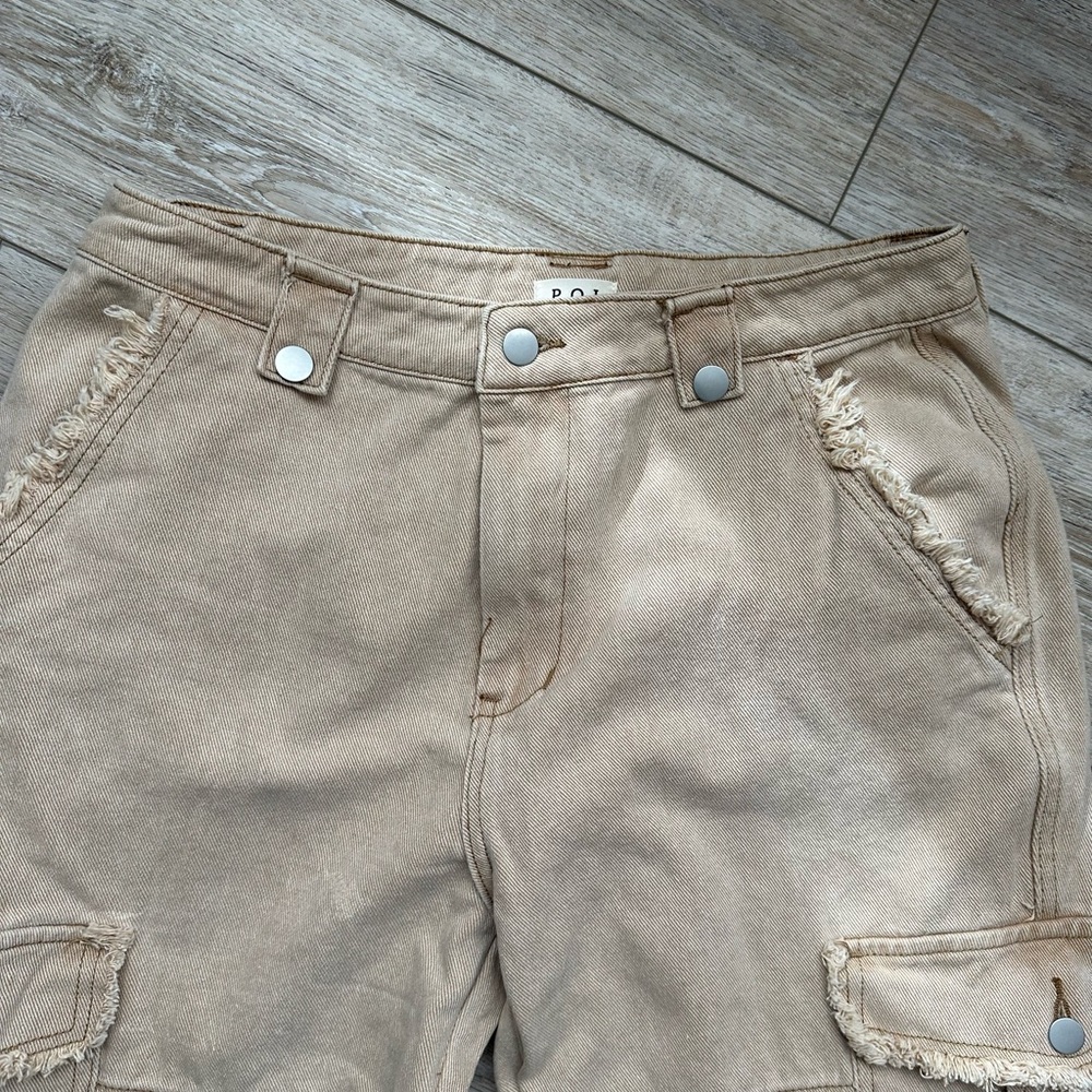 Pol Distressed Edge Cargo Pants Beige Large - Picture 4 of 8